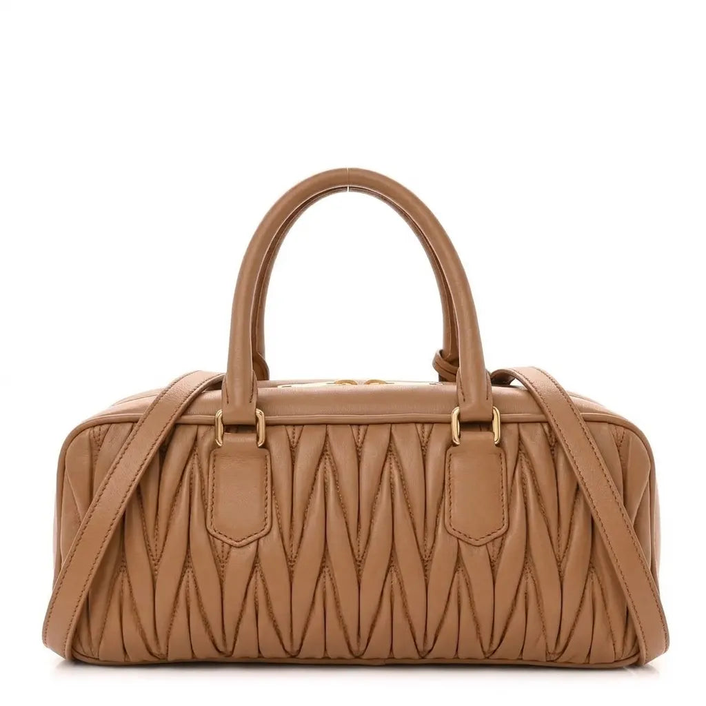 Caramel Quilted Top Handle Bag — B06