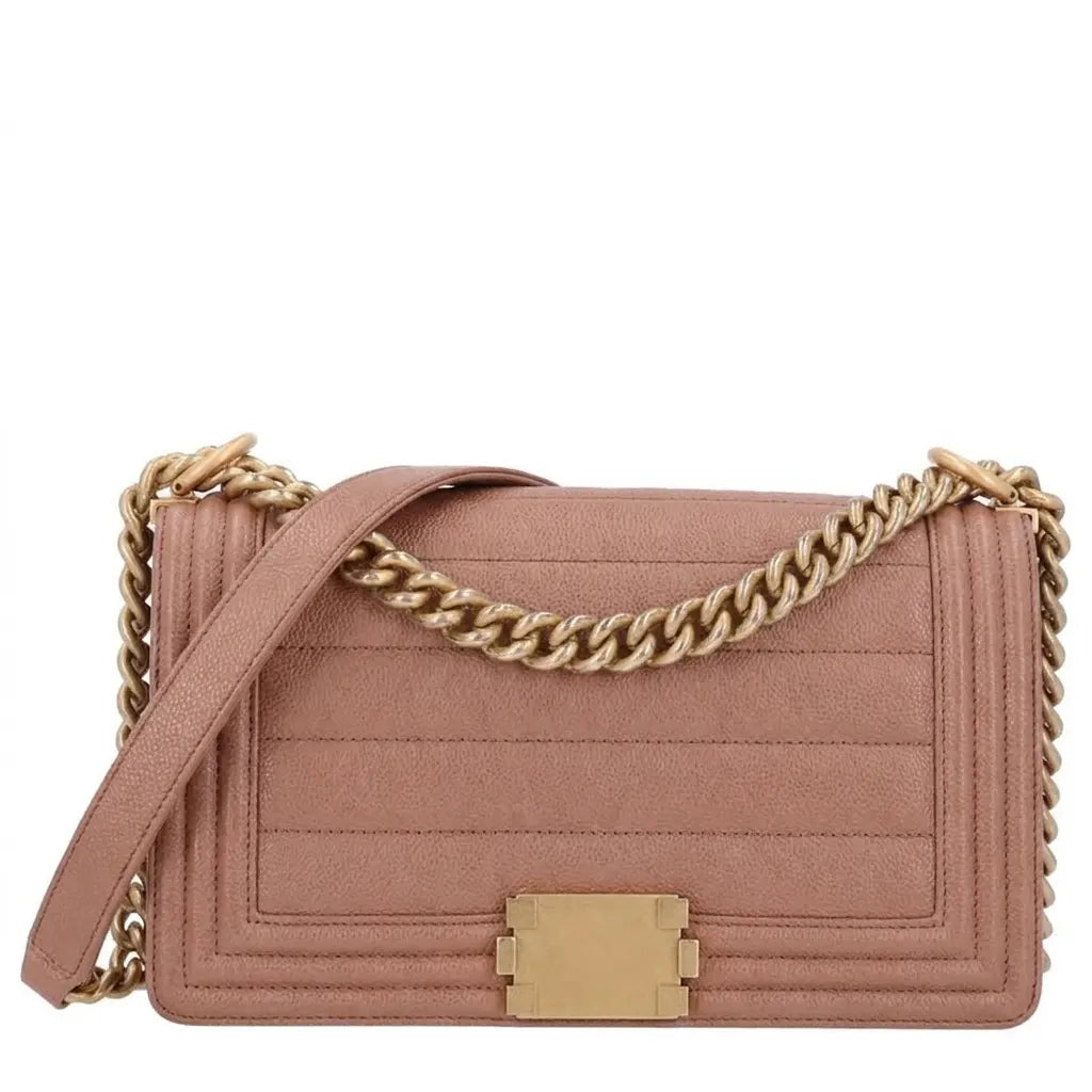 Beige Chevron Medium Flap Bag — B30